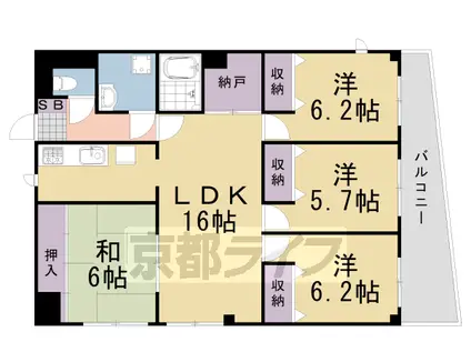 阪急電鉄嵐山線 上桂駅 徒歩15分 5階建 築35年(4LDK/3階)の間取り写真