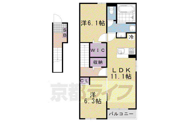 アルディエンテ栄町(2LDK/2階)の間取り写真