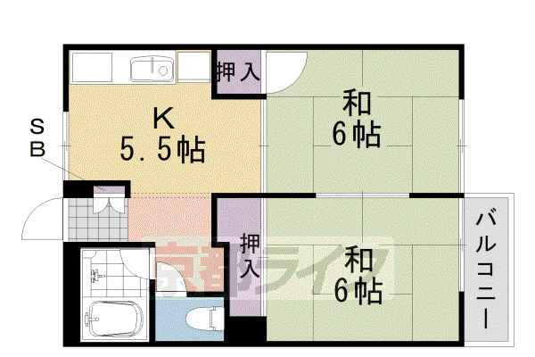 阪急電鉄京都線 桂駅 徒歩8分 3階建 築36年(2DK/3階)の間取り写真