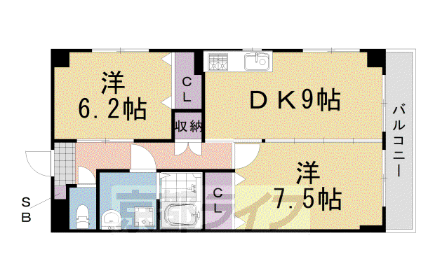阪急電鉄京都線 洛西口駅 徒歩28分 4階建 築35年(2DK/2階)の間取り写真