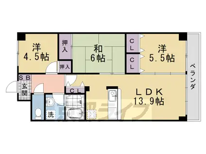 阪急電鉄嵐山線 上桂駅 徒歩15分 4階建 築31年(3LDK/3階)の間取り写真