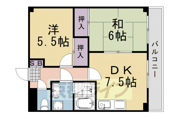 阪急電鉄嵐山線 上桂駅 徒歩10分 6階建 築33年(2DK/2階)の間取り写真