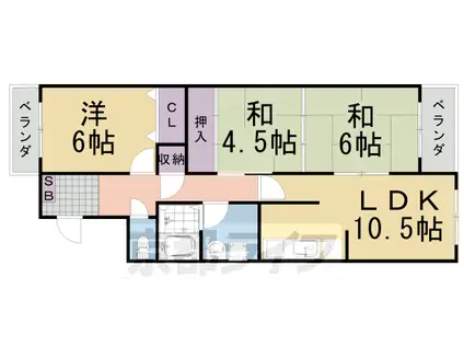 阪急電鉄嵐山線 上桂駅 徒歩15分 3階建 築33年(3LDK/3階)の間取り写真