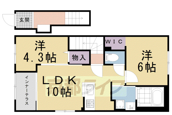 京都市烏丸線 北大路駅 徒歩38分 2階建 築2年(2LDK/2階)の間取り写真