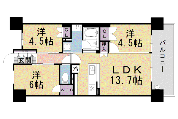 プレミスト大津京(3LDK/13階)の間取り写真