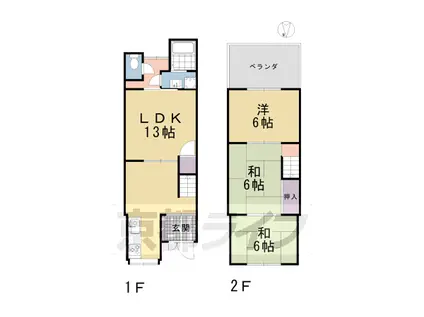 近鉄京都線 竹田駅(京都) 徒歩3分 2階建 築59年(3LDK)の間取り写真