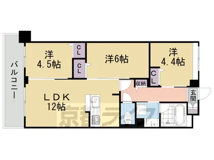 叡山電鉄 茶山・京都芸術大学駅 徒歩8分 4階建 築1年(3LDK/2階)の間取り写真