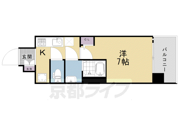 京都市烏丸線 十条駅(京都市営) 徒歩1分 7階建 築2年(1K/6階)の間取り写真