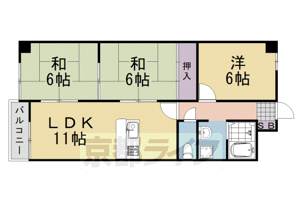 阪急電鉄京都線 桂駅 徒歩12分 6階建 築41年(3LDK/3階)の間取り写真