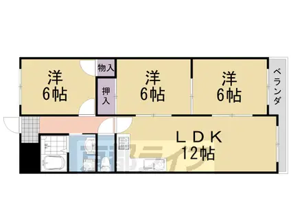 阪急電鉄嵐山線 上桂駅 徒歩13分 6階建 築42年(3LDK/3階)の間取り写真