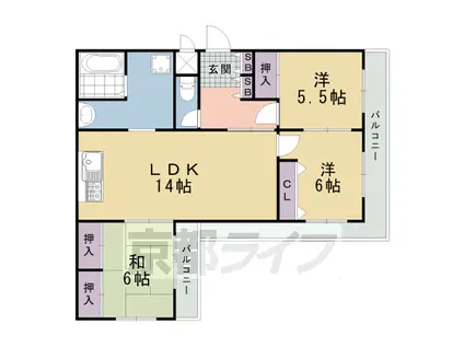 カレント桂(3LDK/3階)の間取り写真