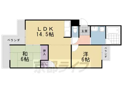 阪急電鉄京都線 桂駅 徒歩13分 5階建 築45年(2LDK/2階)の間取り写真