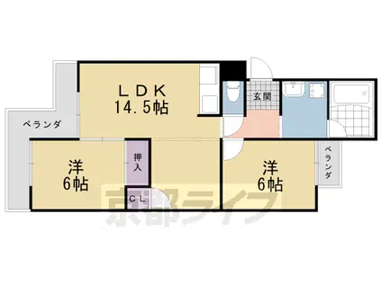 阪急電鉄京都線 桂駅 徒歩13分 5階建 築45年(2LDK/5階)の間取り写真