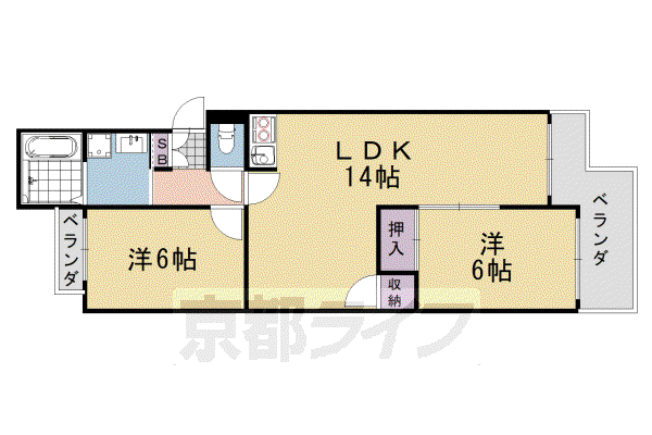 阪急電鉄京都線 桂駅 徒歩13分 5階建 築46年(2LDK/1階)の間取り写真