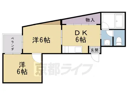 阪急電鉄京都線 桂駅 徒歩12分 3階建 築37年(2DK/3階)の間取り写真