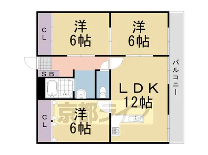 阪急電鉄嵐山線 松尾大社駅 徒歩3分 3階建 築32年(3LDK/3階)の間取り写真