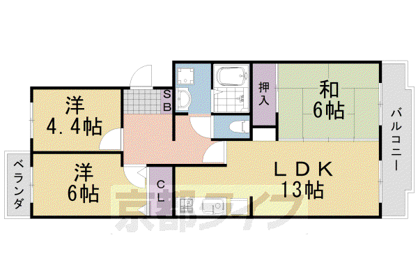 コートピア洛西(3LDK/1階)の間取り写真