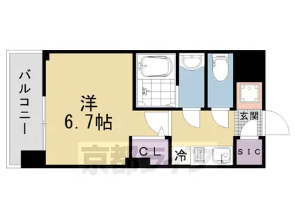 阪急電鉄京都線 西京極駅 徒歩11分 7階建 築2年(1K/3階)の間取り写真