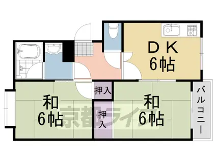阪急電鉄嵐山線 松尾大社駅 徒歩10分 3階建 築43年(2DK/2階)の間取り写真