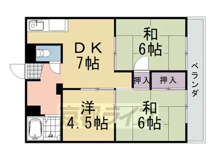 阪急電鉄京都線 桂駅 徒歩5分 3階建 築45年(3DK/3階)の間取り写真
