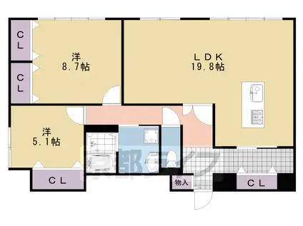 阪急電鉄嵐山線 上桂駅 徒歩5分 6階建 築42年(2LDK/2階)の間取り写真