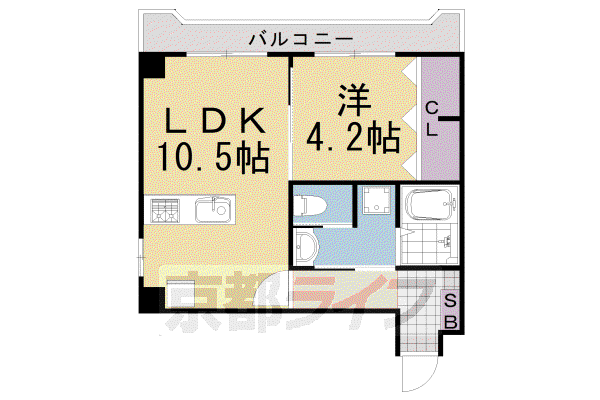 阪急電鉄嵐山線 上桂駅 徒歩5分 6階建 築43年(1LDK/5階)の間取り写真