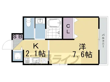 阪急電鉄嵐山線 上桂駅 徒歩5分 6階建 築42年(1K/2階)の間取り写真