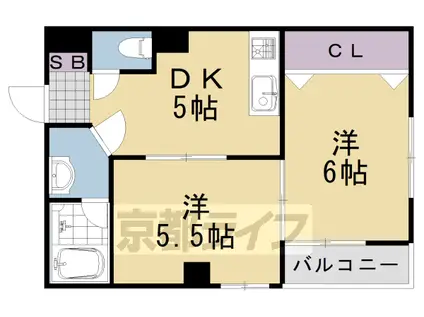 阪急電鉄嵐山線 上桂駅 徒歩15分 4階建 築31年(2DK/3階)の間取り写真