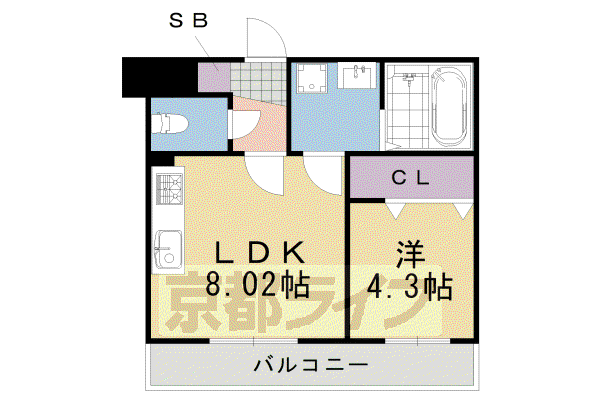 KTIレジデンス上桂(1LDK/1階)の間取り写真