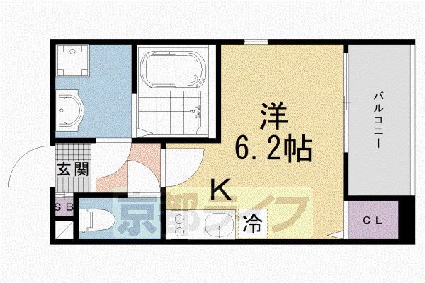 京阪電気鉄道京阪線 鳥羽街道駅 徒歩4分 3階建 築2年(ワンルーム/1階)の間取り写真