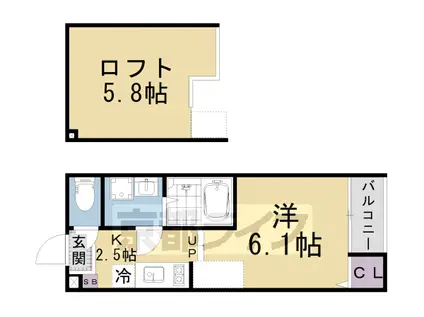 京都市東西線 石田駅(京都市営) 徒歩10分 2階建 築2年(1K/2階)の間取り写真