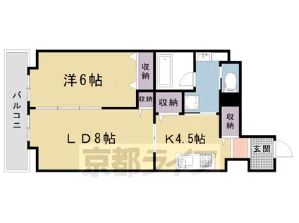京福北野線 北野白梅町駅 徒歩19分 6階建 築1年(1LDK/6階)の間取り写真