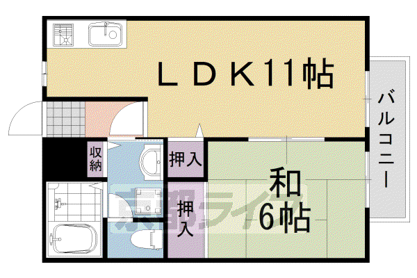 阪急電鉄嵐山線 上桂駅 徒歩7分 2階建 築34年(1LDK/2階)の間取り写真