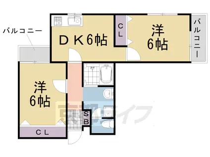 阪急電鉄京都線 桂駅 徒歩8分 3階建 築38年(2DK/3階)の間取り写真