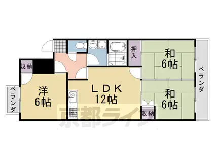 東海道本線 桂川駅(京都) 徒歩19分 5階建 築42年(3LDK/4階)の間取り写真