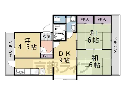 阪急電鉄嵐山線 上桂駅 徒歩13分 3階建 築37年(3DK/2階)の間取り写真