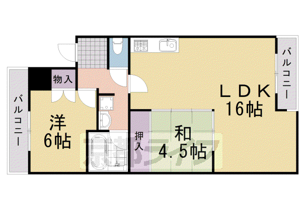 阪急電鉄京都線 桂駅 徒歩15分 4階建 築38年(2LDK/4階)の間取り写真