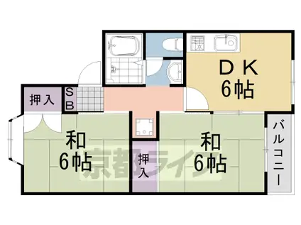阪急電鉄嵐山線 上桂駅 徒歩10分 2階建 築40年(2DK/2階)の間取り写真