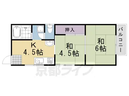 阪急電鉄京都線 桂駅 徒歩42分 2階建 築41年(2DK/2階)の間取り写真