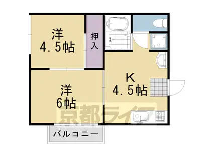 阪急電鉄京都線 桂駅 徒歩42分 2階建 築41年(2DK/1階)の間取り写真