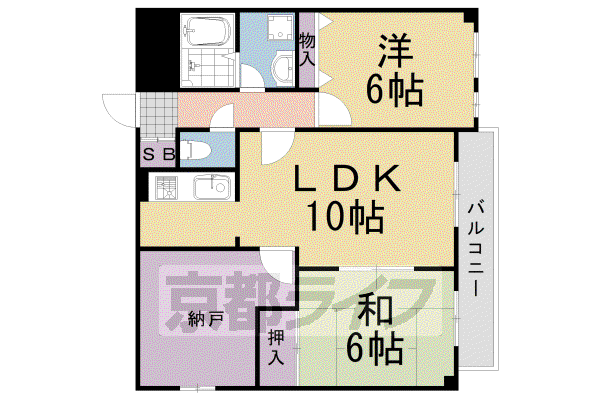阪急電鉄京都線 桂駅 徒歩5分 6階建 築37年(3LDK/3階)の間取り写真