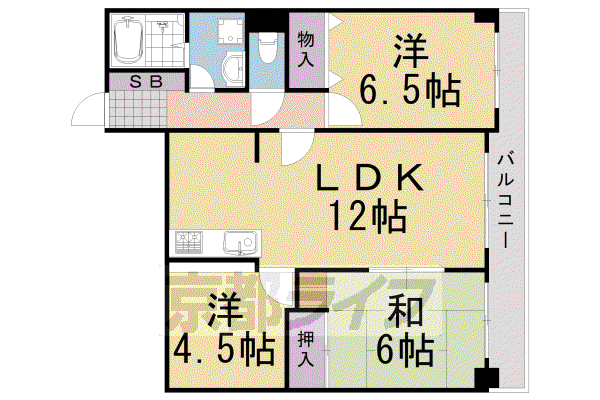 阪急電鉄京都線 桂駅 徒歩5分 6階建 築37年(3LDK/3階)の間取り写真