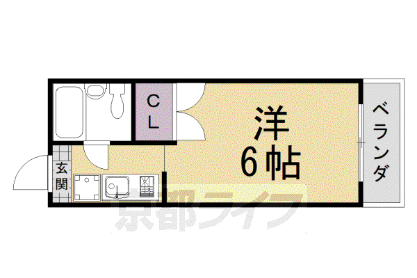 阪急電鉄嵐山線 上桂駅 徒歩10分 4階建 築36年(1K/1階)の間取り写真