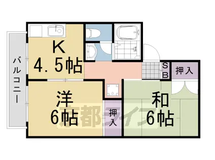 阪急電鉄嵐山線 上桂駅 徒歩3分 2階建 築36年(2DK/1階)の間取り写真