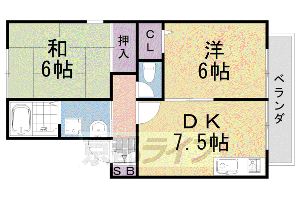 阪急電鉄京都線 桂駅 徒歩13分 2階建 築29年(2DK/2階)の間取り写真