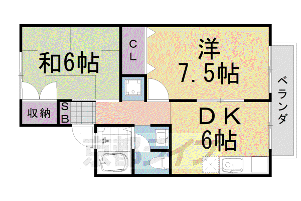 阪急電鉄嵐山線 上桂駅 徒歩8分 2階建 築34年(2DK/2階)の間取り写真