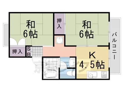 阪急電鉄嵐山線 上桂駅 徒歩5分 2階建 築37年(2DK/2階)の間取り写真