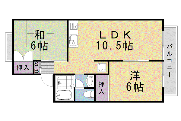 阪急電鉄嵐山線 上桂駅 徒歩5分 2階建 築37年(2LDK/1階)の間取り写真