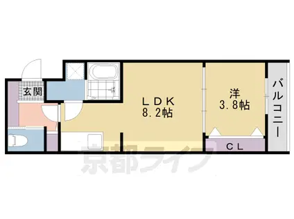 東海道本線 西大路駅 徒歩13分 3階建 築2年(1LDK/2階)の間取り写真