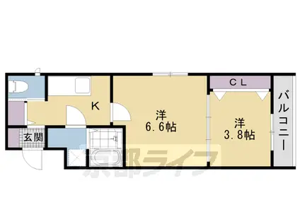 東海道本線 西大路駅 徒歩13分 3階建 築2年(2K/2階)の間取り写真